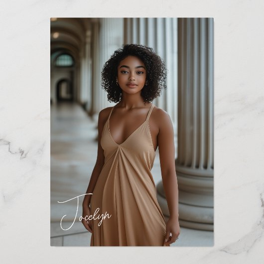 白黒モダンミニマルグラードフォトゴールドフォイル 箔招待状 (裏面)