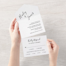 白黒モダンミニマルシンプルリス結婚ト オールインワン招待状