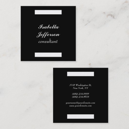 白黒モダンミニマルプロフェッショナルエレガント スクエア名刺 (正面/裏面)