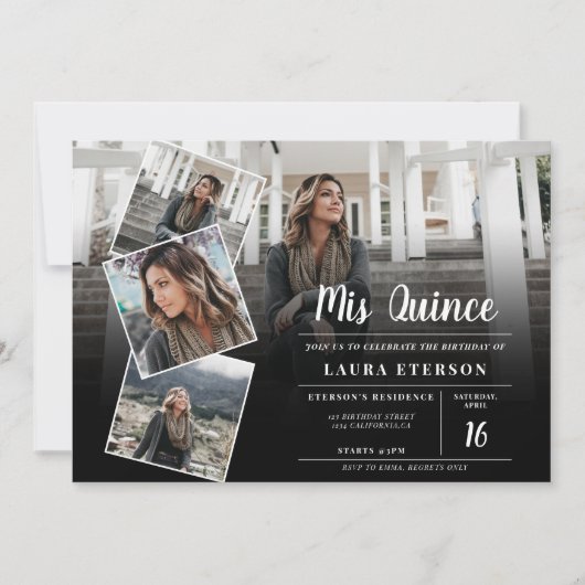 白黒モダンミニマル写真キンセアニェラ 招待状 (正面)