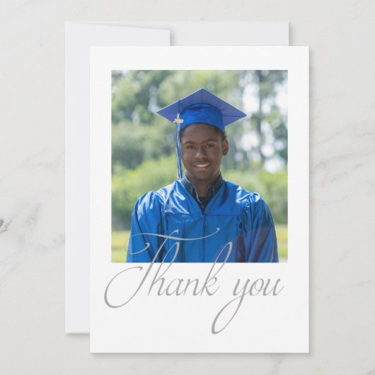 白黒モダンミニマル写真卒業 サンキューカード (正面)