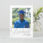 白黒モダンミニマル写真卒業 招待状 (スタンド正面)