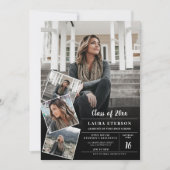 白黒モダンミニマル写真卒業 招待状 (正面)