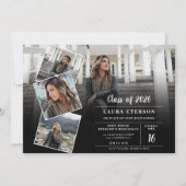白黒モダンミニマル写真卒業 招待状 (正面)