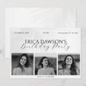 白黒モダンミニマル写真誕生日 招待状 (正面/裏面)