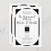 白黒モダンミニマル婚約パーティ 招待状 (正面/裏面)
