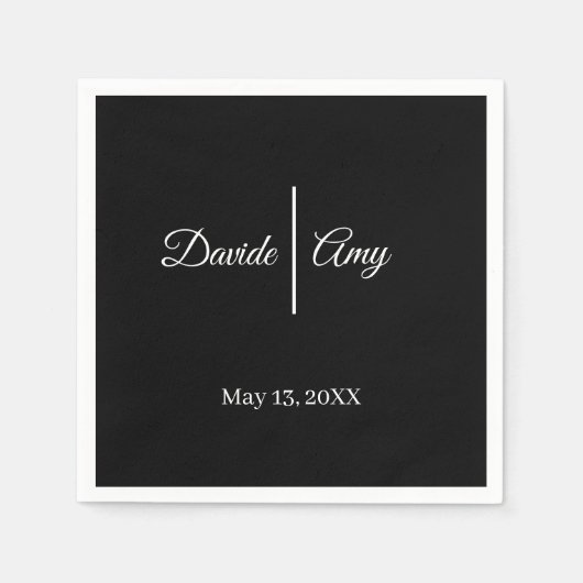 白黒モダンミニマル結婚リスト スタンダードカクテルナプキン (正面)