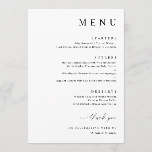 白黒モダンミニマル結婚リスト メニュー (正面)
