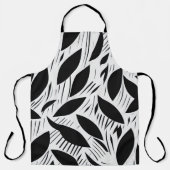 白黒モダンミニマル葉柄 エプロン (正面)