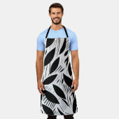 白黒モダンミニマル葉柄 エプロン (着用した状態)