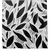 白黒モダンミニマル葉柄 シャワーカーテン (正面)