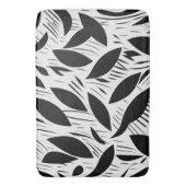 白黒モダンミニマル葉柄 バスマット (正面縦)