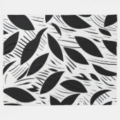 白黒モダンミニマル葉柄 フリースブランケット (正面(横))