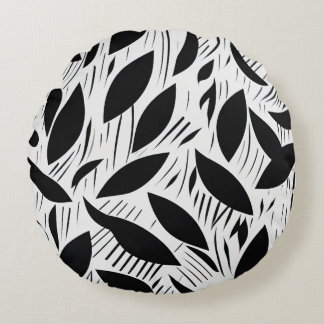 白黒モダンミニマル葉柄 ラウンドクッション