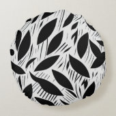 白黒モダンミニマル葉柄 ラウンドクッション (裏面)