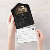 白黒モダンミニマルArch写真QRコードRSVP オールインワン招待状 (貼ってはがせる)