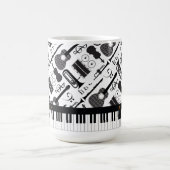 白黒モダンミュージカル楽器パターン コーヒーマグカップ (中央)