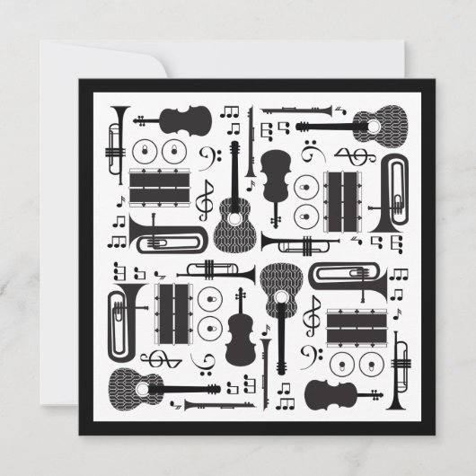 白黒モダンミュージカル楽器 サンキューカード (正面)