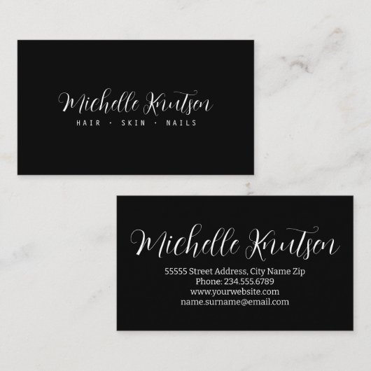 白黒モダンメイクアップアーティストヘアサロン 名刺 (正面/裏面)