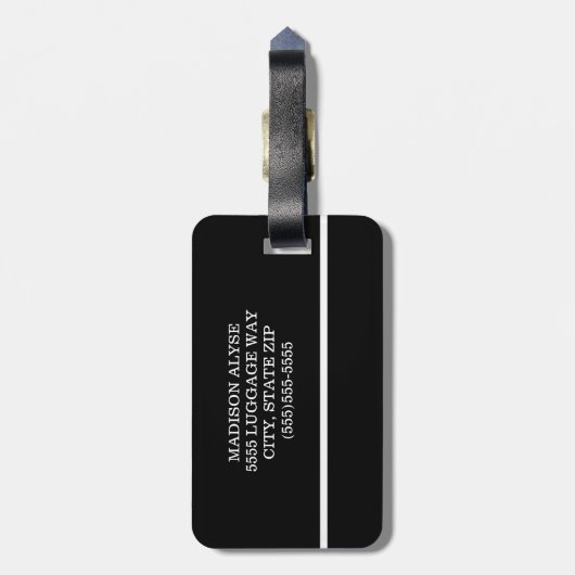 白黒モダンモノグストライプのラム ラゲッジタグ (裏面縦)