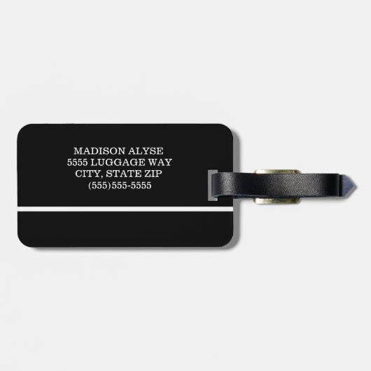 白黒モダンモノグストライプのラム ラゲッジタグ (裏面横)