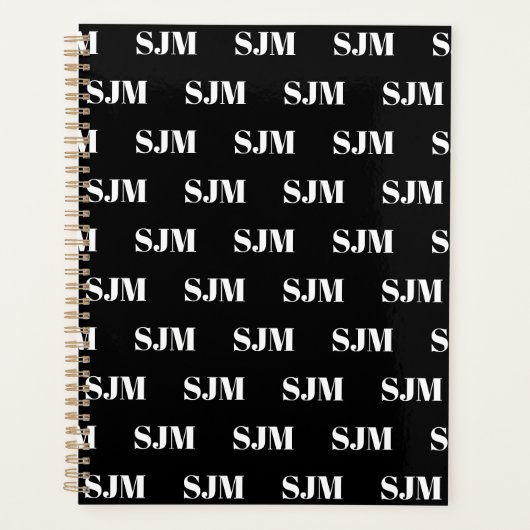 白黒モダンモノグラカスタムム模様 プランナー手帳 (正面)