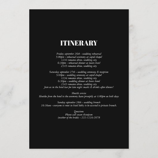 白黒モダンモノグラムの結婚旅程 プログラム (裏面)