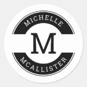 白黒モダンモノグラムイニシャルシール ラウンドシール (正面)