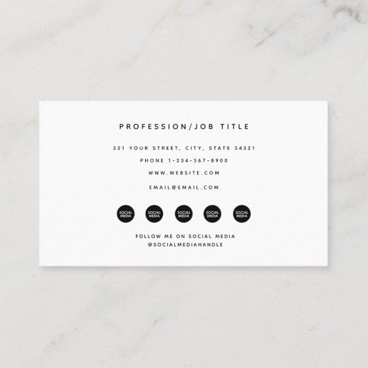 白黒モダンモノグラムソーシャルメディアのアイコン 名刺 (裏面)