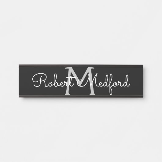白黒モダンモノグラムドアの署名プレート サインプレート (正面)