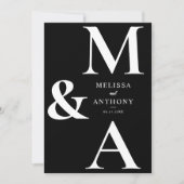 白黒モダンモノグラムミニマル結婚リスト 招待状 (正面)