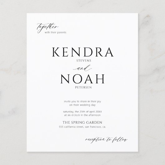 白黒モダンモノグラム予算結婚額 チラシ (正面)