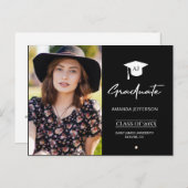 白黒モダンモノグラム写真卒業 案内ポストカード (正面/裏面)