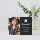 白黒モダンモノグラム写真卒業 案内ポストカード (スタンド正面)