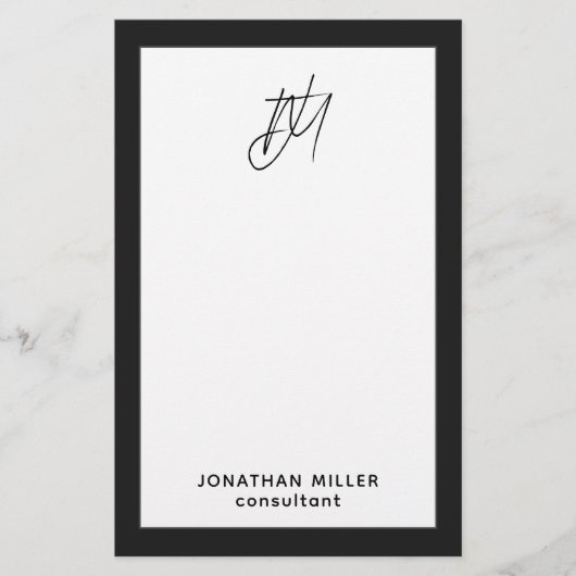 白黒モダンモノグラム名タイトル 便箋 (正面)