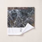 白黒モダンモノグラム大理石パターン バスタオルセット (ウォッシュタオル)