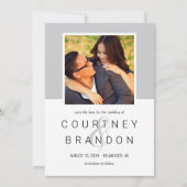 白黒モダンモノグラム結婚の写真 セーブザデート (正面)