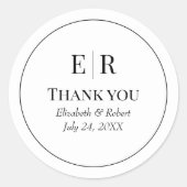 白黒モダンモノグラム結婚の感謝 ラウンドシール (正面)
