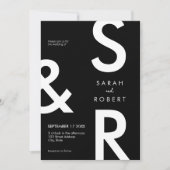 白黒モダンモノグラム結婚ズ 招待状 (正面)