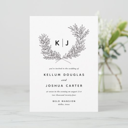 白黒モダンモノグラム結婚式招待状 招待状 (スタンド正面)