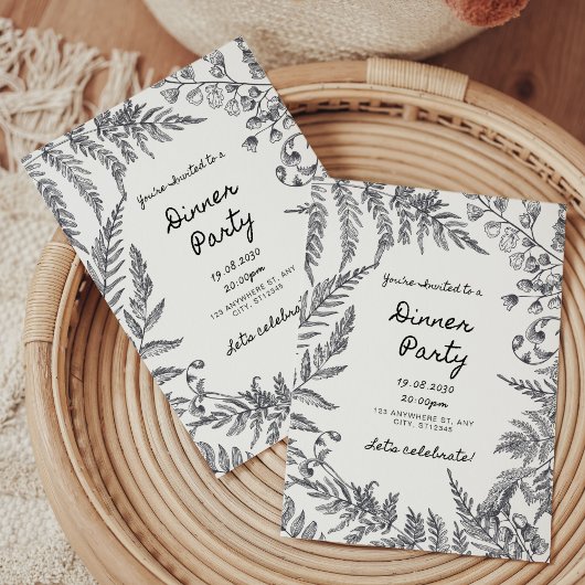 白黒モダンリハーサルディナー招待状 招待状