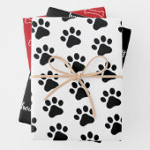 白黒モダンレッドドッグをテーマにしたホリデーペットラップ ラッピングペーパーシート (インサイチュ)