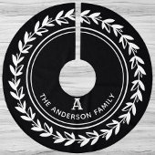 白黒モダンローレルファミリーイニシャル ブラッシュドポリエステルツリースカート