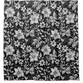 白黒モダンヴィンテージフローラ シャワーカーテン (正面)