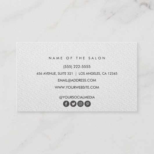 白黒モダンヴィンテージヘアスタイリストのミニマリスト 名刺 (裏面)