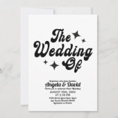 白黒モダンヴィンテージレトロ結婚スクリプト 招待状 (正面)