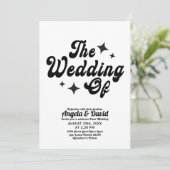 白黒モダンヴィンテージレトロ結婚スクリプト 招待状 (スタンド正面)