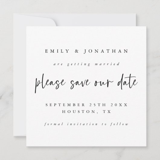 白黒モダン任意の色の結婚式の日付を保存 招待状 (正面)