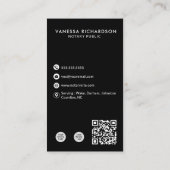 白黒モダン公証人縦写真QRコード 名刺 (裏面)