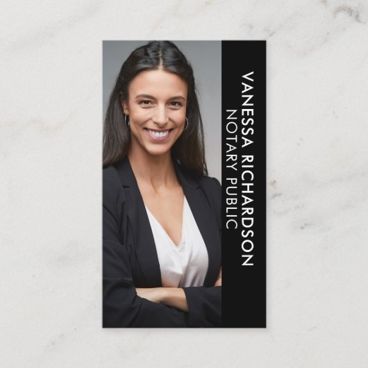 白黒モダン公証人縦写真QRコード 名刺 (正面)